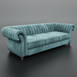 Elegant 3D chesterfield sofa model with customizable velvet texture, designed for Blender rendering.