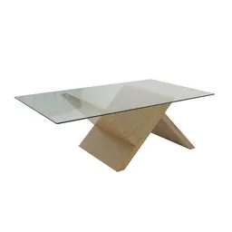Realistic Blender 3D model showcasing a wooden table with a clear, dirty glass top suitable for interior renderings.
