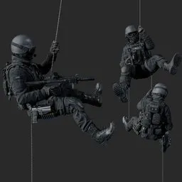 Police Tactical Unit Rappelling Aiming