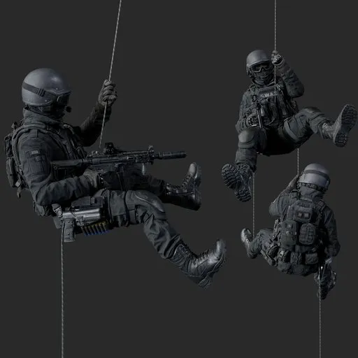Police Tactical Unit Rappelling Aiming