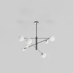 "Ceiling light 3D model inspired by Matthias Stom and Alexander Calder, featuring white balls and rendered in Redshift. A high-quality lamp model for Blender 3D with 1k textures."