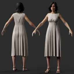 Midi Linen Blend Dress – Female Outfit