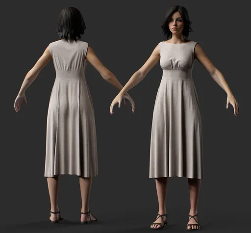 Midi Linen Blend Dress – Female Outfit