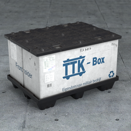 "Lowpoly photorealistic plastic pallet box reference to UNI-PAK 3D model for Blender 3D. Highly detailed texture render with accurate ultra-realistic faces. Ideal for industrial container simulation projects."