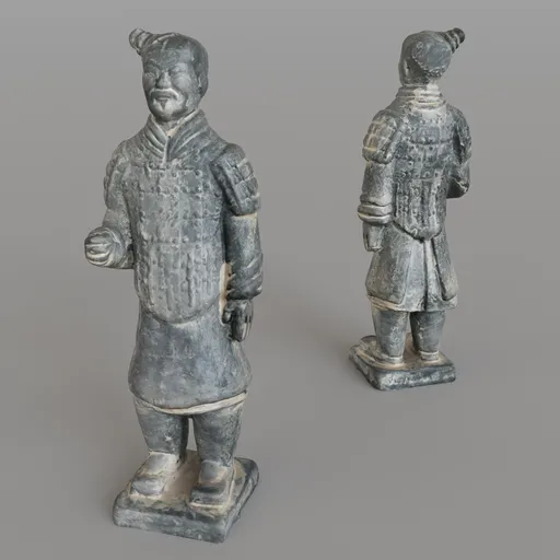 Highly detailed 3D model of ancient warrior statue, perfect for Blender rendering and historical visualization.