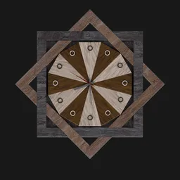 "Wooden wall clock 3D model for Blender 3D - rustic design inspired by Boleslaw Cybis, featuring a clock on a wooden surface with centered radial design and displacement. Perfect asset for decoration in concept art and villager-themed projects."