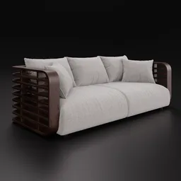 3D-rendered Sofa Liner with artistic wood waves, optimized for Blender 4.0, showcasing modern simplicity and classic comfort.