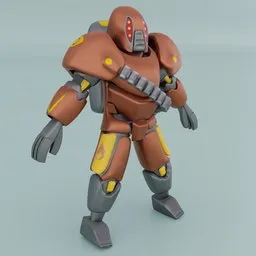 Detailed Blender 3D robot model suitable for animation with low poly count, featuring a robust, armored design.