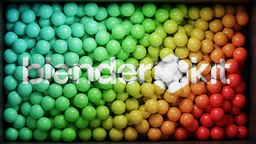 Multicolored 3D balls unveiling logo in Blender for product visualization and animation.