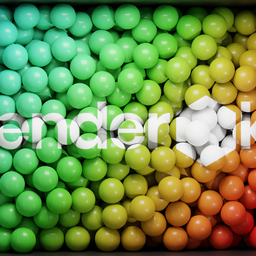 Multicolored 3D balls unveiling logo in Blender for product visualization and animation.
