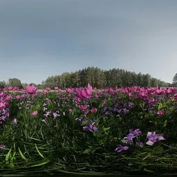 Pink Flower Field Landscape