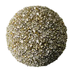 Yellow pea gravel PBR 2K texture for 3D material, Blender compatible with high-quality displacement detail.
