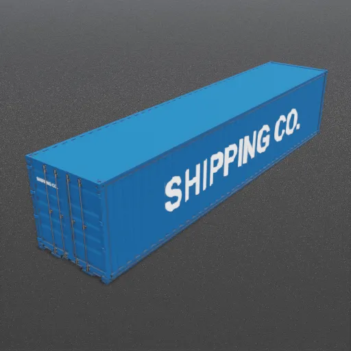 Detailed blue 3D model shipping container, optimized for Blender rendering and industrial design visualization.