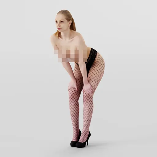 Girl in fishnet tights posing