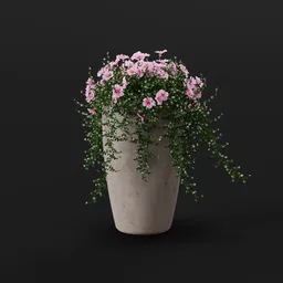 Pink Petunias in Tall Concrete Planter