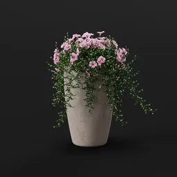 Pink Petunias in Tall Concrete Planter