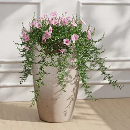 Pink Petunias in Tall Concrete Planter