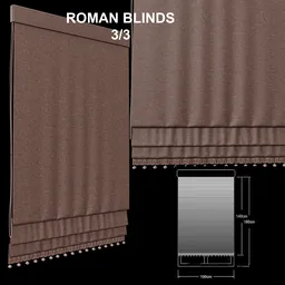 Detailed 3D model of Roman blinds with texture, for Blender 3.6, Cycles render.
