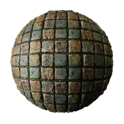 High-resolution mossy cobblestone 2K PBR texture for realistic 3D Blender material rendering.