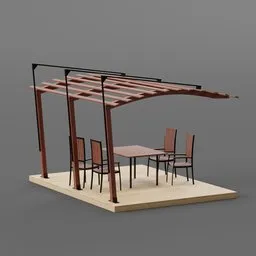 "Blender 3D model of an Asian-style garden gate, perfect for visualizing garden entrances. Created by Kailash Chandra Meher, the detailed structure features an umbrella top and tall thin frame made of elm tree. Ideal for exterior design visualization, rendered in indigo and red iron oxide for a captivating effect."