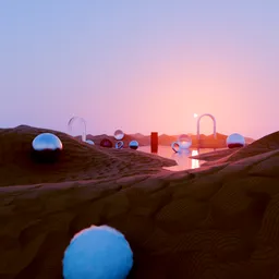 Surreal Sunset Desert with Spheres