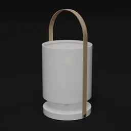 Realistic 3D-rendered table lamp with wooden handle and cylindrical shade, designed for Blender.