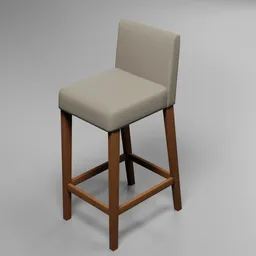 3D model of modern high stool with upholstered seat and backrest, wooden legs, designed for Blender rendering.