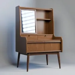 Detailed 3D render of a mid-century modern dressing table for Blender artists and interior design.