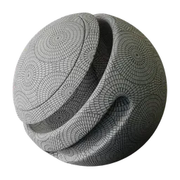 High-detail circular cobblestone paving texture for PBR rendering in 3D applications.