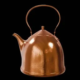 Detailed copper teapot 3D model with a reflective surface, perfect for Blender rendering and virtual kitchen setups.