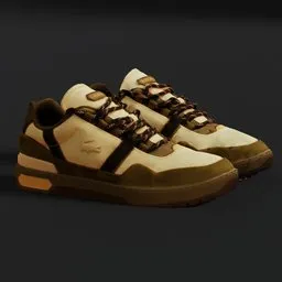 "Beige Lacoste Sneakers - a high-quality 3D model inspired by Giovanni Battista Innocenzo Colombo. The iconic and stylish sneakers feature a brown and white color scheme and are perfect for casual streetwear. Created using Blender 3D software."
