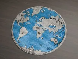 Round world map-themed 3D model rug optimized for Blender renderings with detailed textures.