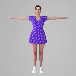 Woman Polka Dot Mini Dress Rigged