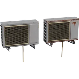Realistic 3D model of new and weathered air conditioning units, compatible with Blender for architectural visualization.