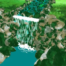 Stylized Anime Waterfall Nature Scene