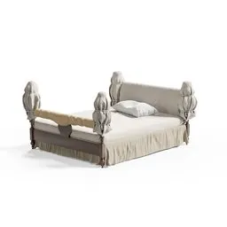 Detailed 3D model of a classic bed with ornate headboards, designed for Blender renderings.
