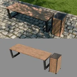 Modern bench with trash bin