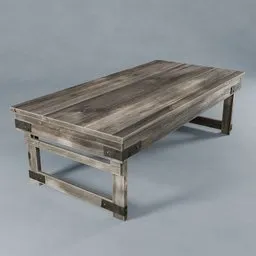 Handcrafted 3D wooden table model with high-detail 2-4K textures, ideal for Blender renderings in rustic cabin settings.