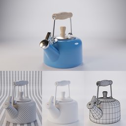 Detailed 3D model render of a tea kettle with wireframe overlay, perfect for Blender 3D artists' reference.