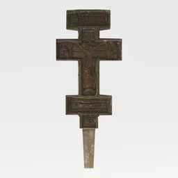 "Detailed 3D digital model of a traditional Orthodox cross with intricate engravings, optimized for Blender rendering."