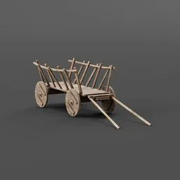 "Medieval-inspired wooden cart 3D model for Blender 3D, perfect for adding a rustic touch to your scene. Featuring wooden poles, an Assyrian wheel, and realistic detailing. Made with paper textures and a skin inspired by Tjalf Sparnaay."