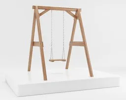 Detailed 3D model of a single wooden swing with chain, compatible with Blender for playground scenes.