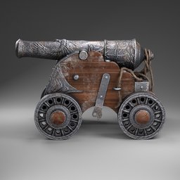 Detailed 3D cannon model with texturing, optimized for Blender game asset use.