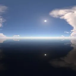 Ocean, clouds, blue sky, sun, water