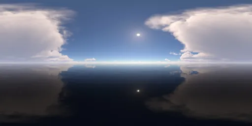 Ocean, clouds, blue sky, sun, water