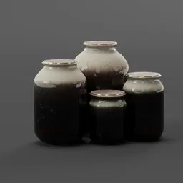 Highly detailed Blender 3D model featuring vintage, weathered jars with textured surfaces and contents.