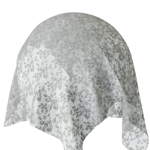 Detailed white floral lace PBR material for 3D rendering in Blender and other applications.