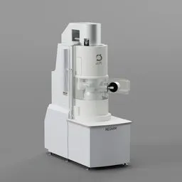 Detailed 3D model of a modern, high-resolution, PBR textured laboratory microscope for Blender rendering.
