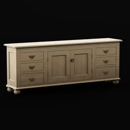 High-quality 3D model of a vintage dresser with detailed textures, perfect for Blender interior renderings.
