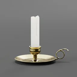 Detailed 3D rendering of a candle with holder, designed for Blender, featuring realistic textures and lighting effects.